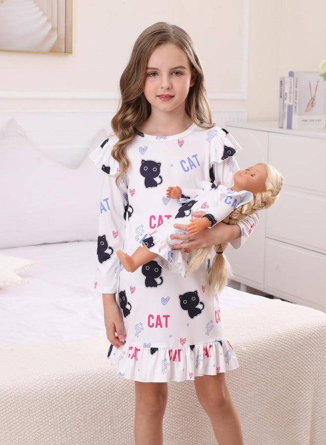 Bow Dream Girl Dress Cute Cartoon and Matching American Girl Doll Clothes Accessories for Girls Dresses White Cat Size 130 - Image 4